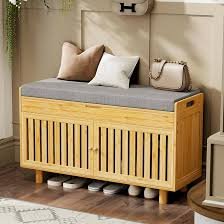 Bamboo Entryway Shoe Bench